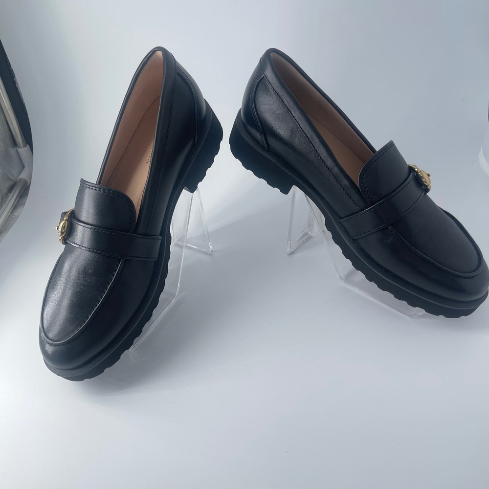 Cole Haan Giana Buckle Loafers Womens 8B Black Leather Lug Sole W30773 - Picture 3 of 6
